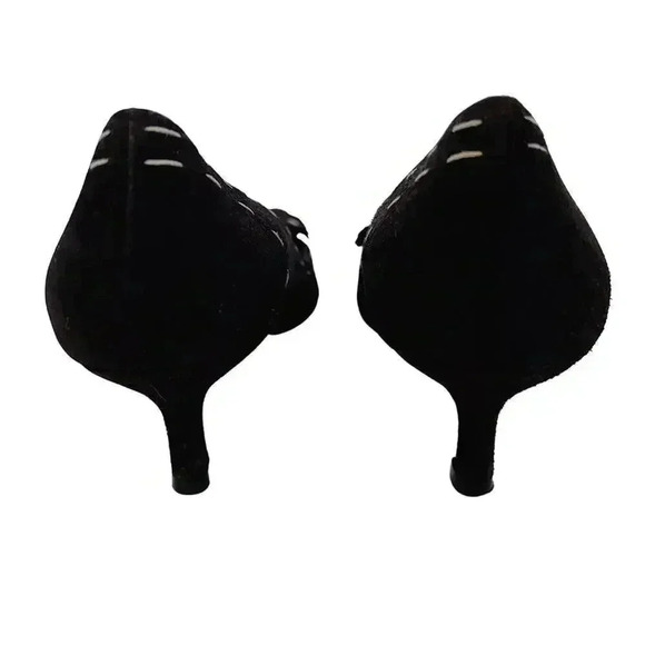 y2k Vintage Ramon Tenza Brown Suede Cream Pointed Toe Heels Flower Size 8.5 - Picture 4 of 15